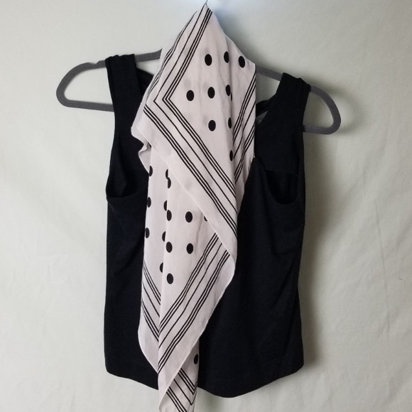 VINTAGE Seigle Silk Scarf Navy White Polkadot convertible Tank Sz M stretchy - Picture 2 of 8